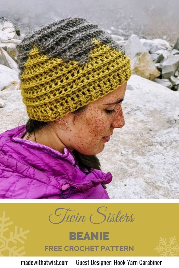 Pinterest graphic for Twin Sisters Beanie FREE Crochet Pattern for hats 