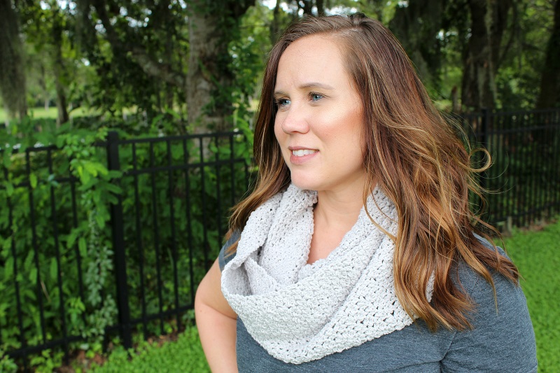 Michelle wearing the Friendship Infinity Scarf outdoors
