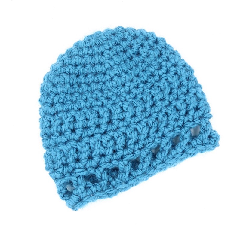 Photo of the blue Peek-a-boo Baby Hat FREE Crochet Pattern