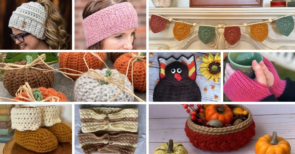 Collage showing 9 of 18 featured fall market crochet ideas from this collection