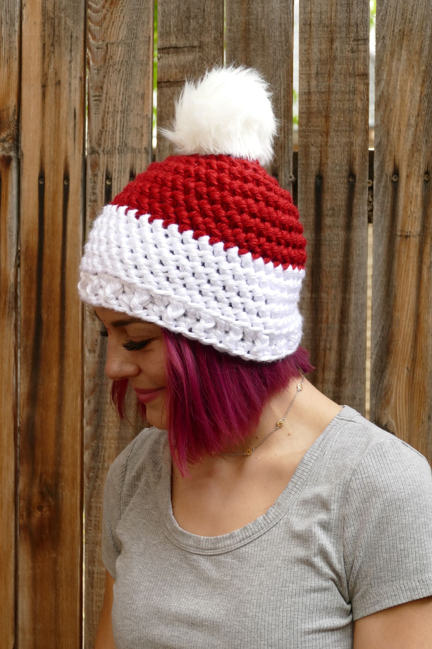 Super Bulky Pom Pom Hat | Free Crochet Pattern for Mrs. Santa