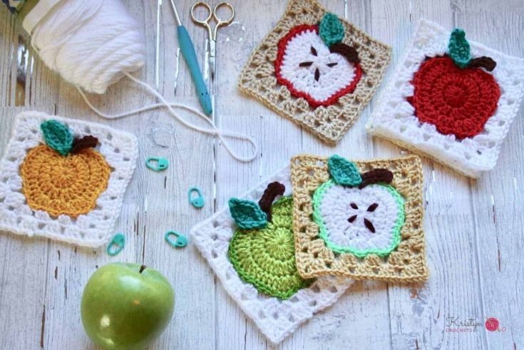 Image for Apple Granny Square Free Crochet Pattern by Kristyn Crochets